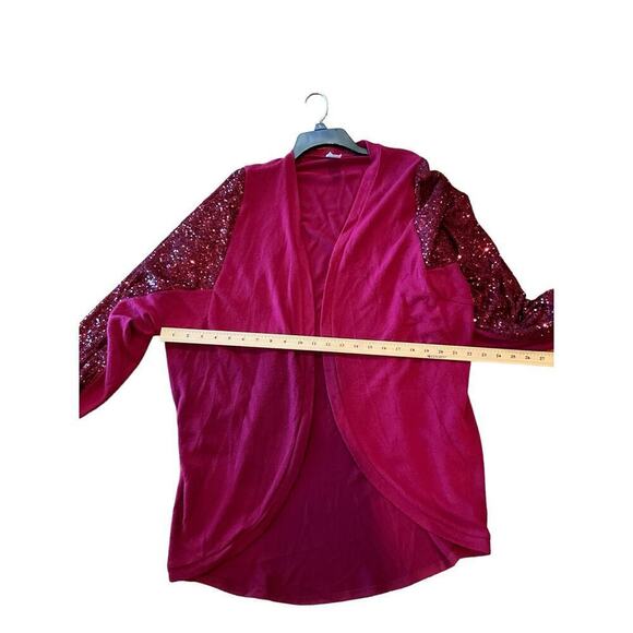 7Th Roy Cardigan Sweater Women Large Red Polyester Stretch Beaded Bubble Sleeves - Picture 4 of 4